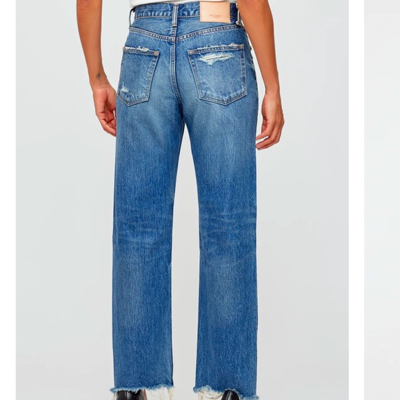 Moussy Vintage Straight Leg Jeans in Mid Blue Distressed Denim - Picture 4 of 16
